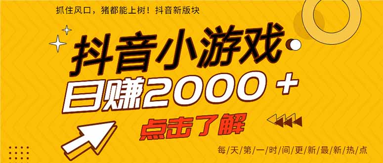 25年爆火的抖音小游戏项目,一部手机日入2000+-橡木仓