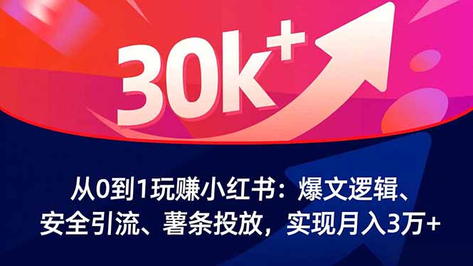 从0到1玩赚小红书:爆文逻辑、安全引流、薯条投放,实现月入3万+-橡木仓