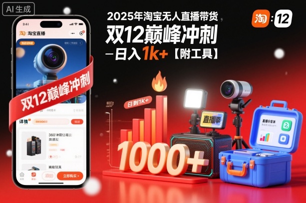 2025年淘宝无人直播带货,冲刺双12,日入1k+【附工具】【揭秘】-橡木仓