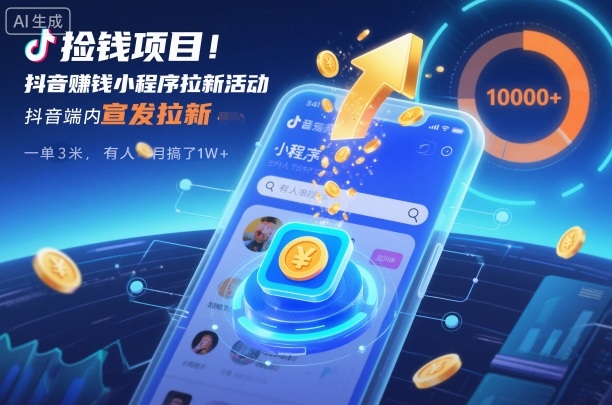 捡钱项目！抖音賺钱小程序拉新活动，抖音端内宣发拉新，一单3米，有人半个月搞了1W+-橡木仓