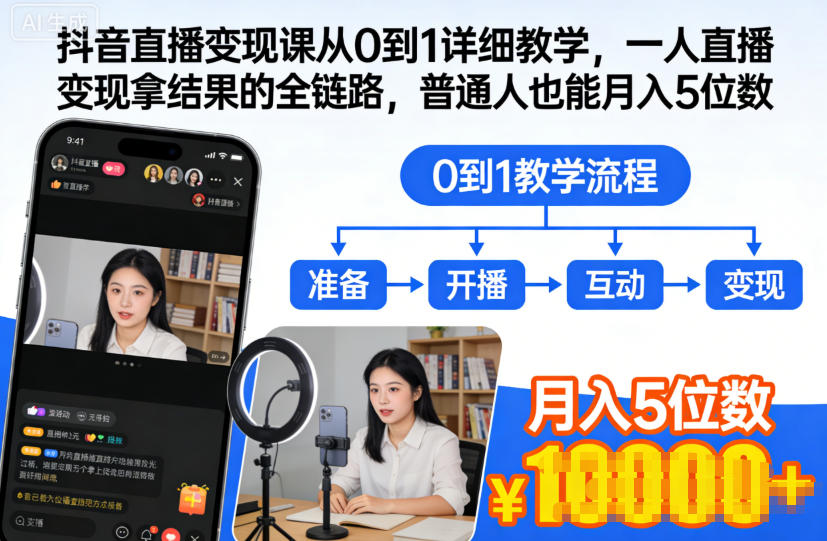抖音直播变现课从0到1详细教学，一人直播变现拿结果的全链路，普通人也能月入5位数-橡木仓