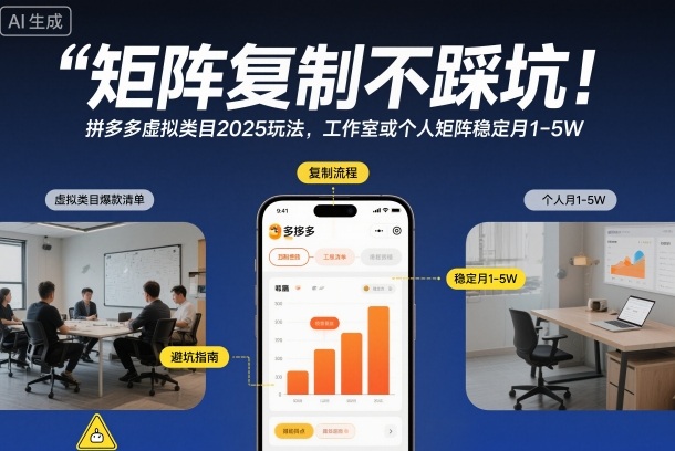 矩阵复制不踩坑!拼多多虚拟类目2025玩法,工作室或者个人矩阵稳定月1-5W【揭秘】-橡木仓