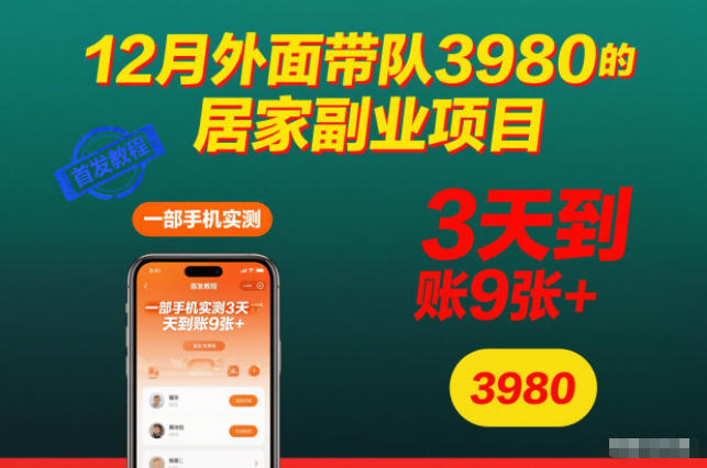 12月外面带队3980的居家副业项目，一部手机实测3天到账9张+，首发教程【揭秘】-橡木仓