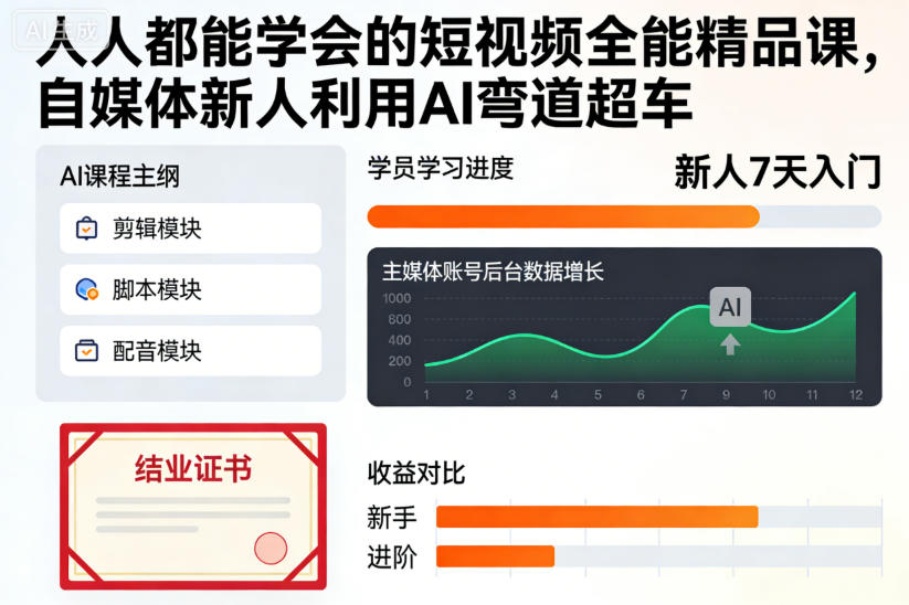 人人都能学会的短视频全能精品课,自媒体新人利用AI弯道超车-橡木仓