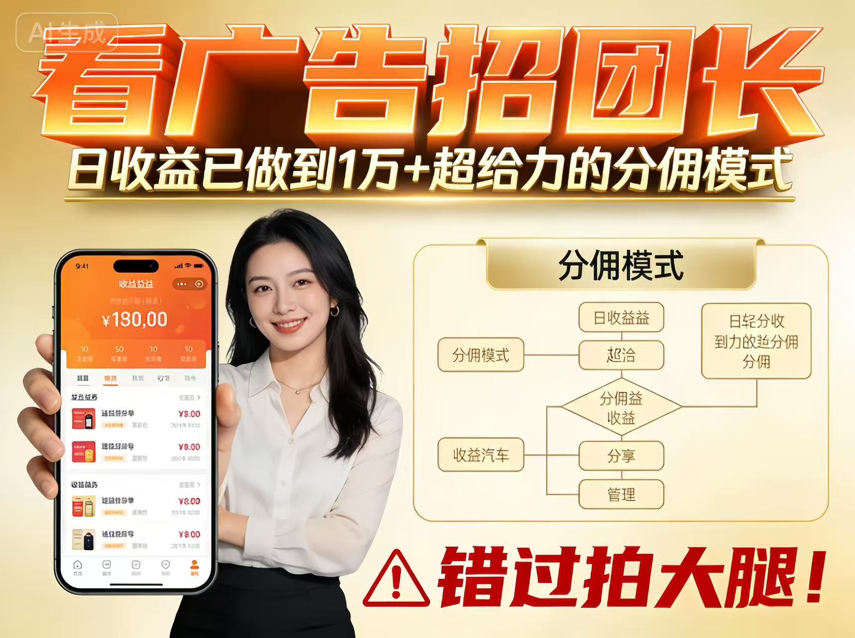 看广告招团长，团队收益已做到日入1万，分佣模式超给力，错过拍大腿-橡木仓