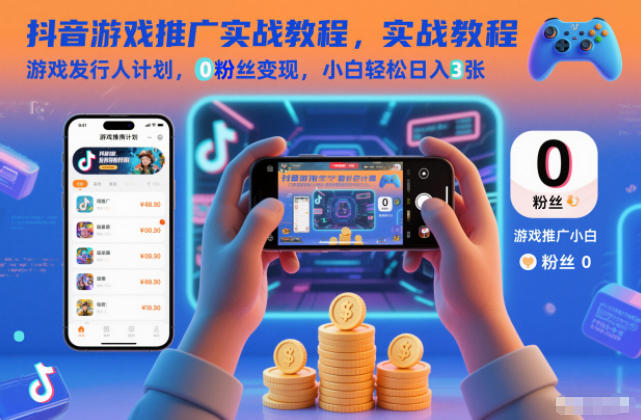抖音游戏推广实战教程,游戏发行人计划,0粉丝变现,小白轻松日入3张-橡木仓