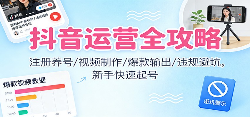 抖音运营全攻略:注册养号/视频制作/爆款输出/违规避坑,新手快速起号-橡木仓