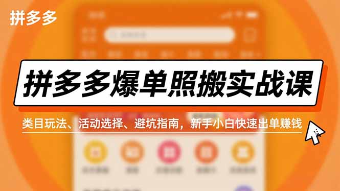 拼多多爆单照搬实战课,类目玩法、活动选择、避坑指南,新手小白快速出单赚钱-橡木仓