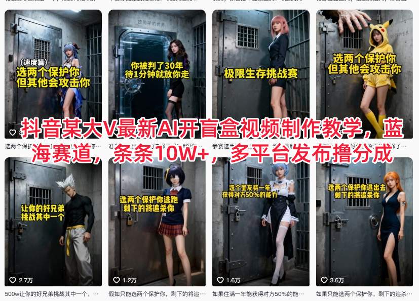 抖音某大V最新AI开盲盒视频制作教学,蓝海赛道,条条10W+,多平台发布撸分成-橡木仓