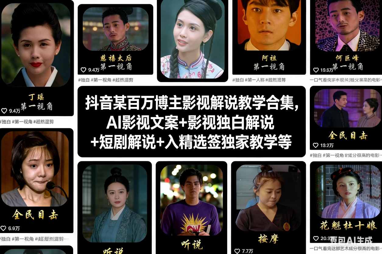 抖音某百万博主影视解说教学合集,AI影视文案+影视独白解说+短剧解说+入精选签独家教学等-橡木仓