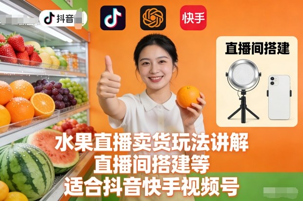 水果直播卖货玩法讲解、直播间搭建等,适合抖音快手视频号-橡木仓