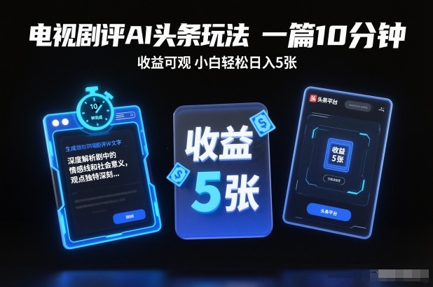 电视剧评AI头条玩法,一篇10分钟,收益可观,小白轻松日入5张+【独家】-橡木仓