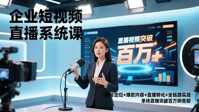 企业短视频直播系统课,账号定位+爆款内容+直播转化+全链路实战,单场直播突破百万销售额-橡木仓