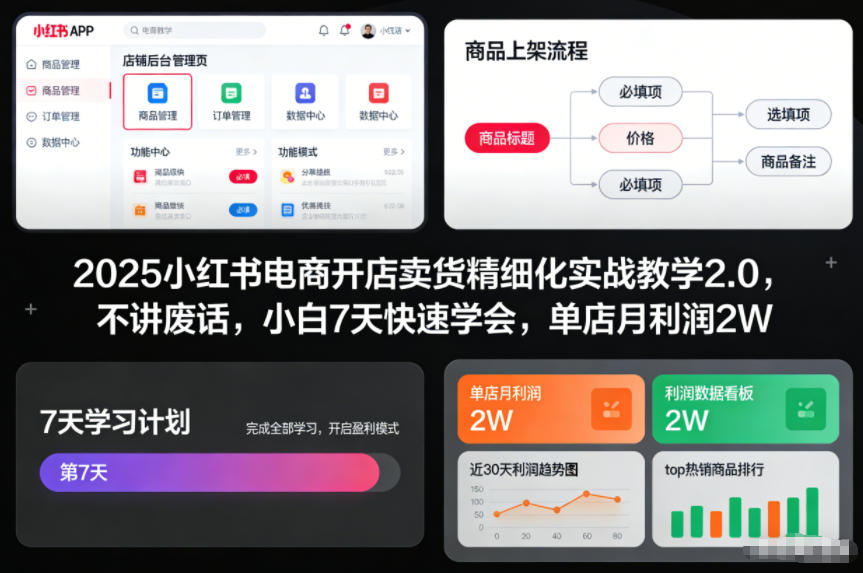 2025小红书电商开店卖货精细化实战教学2.0，不讲废话，小白7天快速学会，单店月利润2W-橡木仓