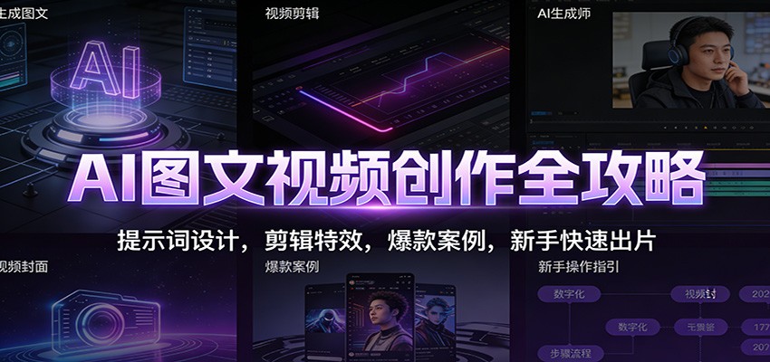 AI图文视频创作全攻略：提示词设计，剪辑特效，爆款案例，新手快速出片-橡木仓