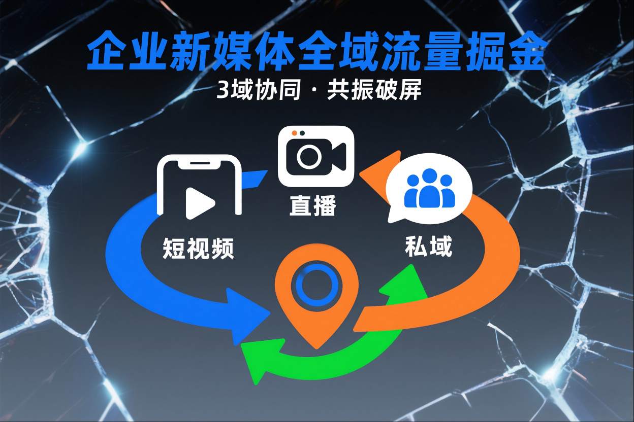 短视频全域商业模式，企业新媒体全域流量掘金，3域协同，共振破屏，短视频-直播-私域-地域-橡木仓