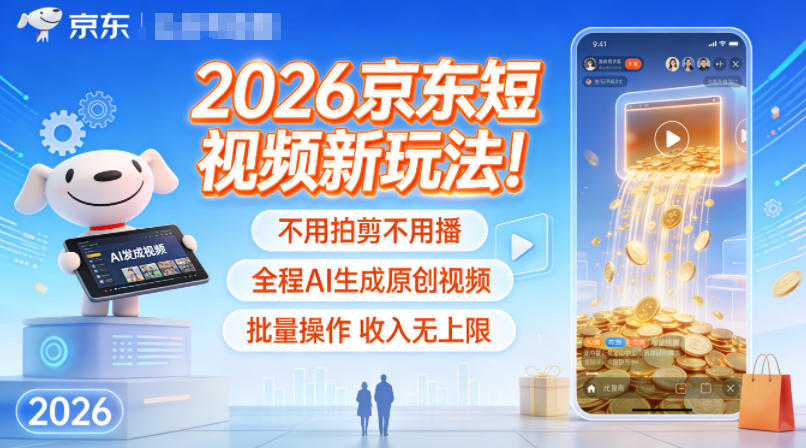 2026京东短视频新玩法！不用拍剪不用播，全程AI生成原创视频，批量操作收入无上限-橡木仓
