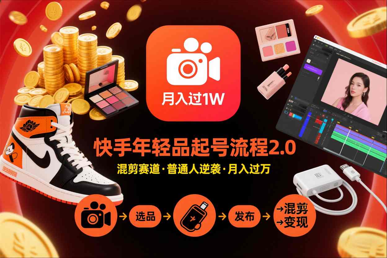 快手短视频带货年轻品起号流程2.0，快手年轻品混剪赛道，普通人也能月入过1W-橡木仓