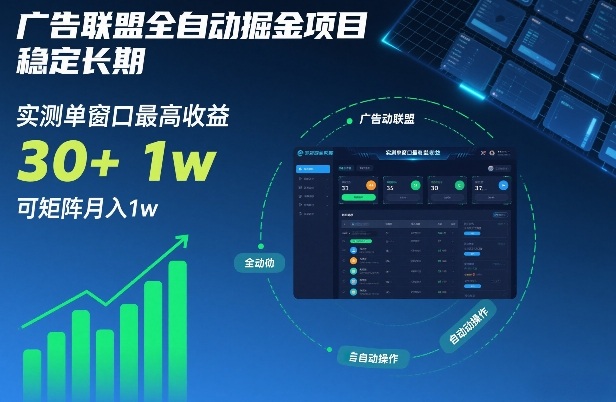 广告联盟全自动掘金项目，稳定长期，实测单窗口最高收益30+，可矩阵月入1w+【揭秘】-橡木仓