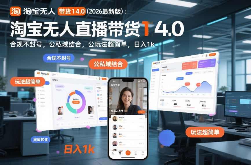 淘宝无人直播带货14.0(2026最新版)：合规不封号，公私域结合，玩法超简单，日入1k+【揭秘】-橡木仓