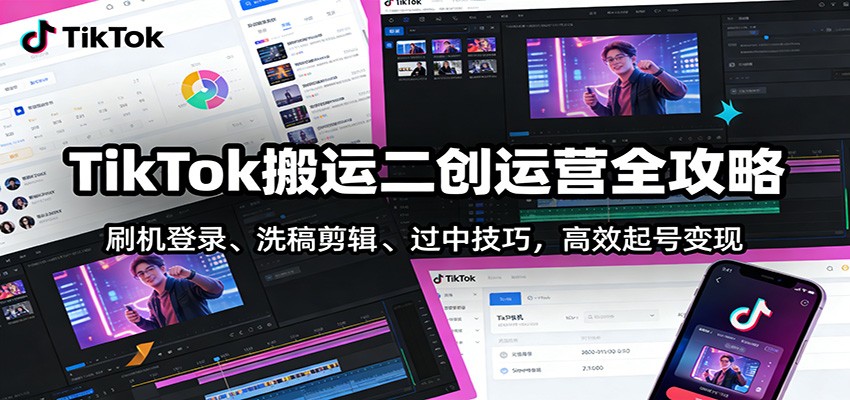 TikTok搬运二创运营全攻略：刷机登录、洗稿剪辑 、过中技巧，高效起号变现-橡木仓