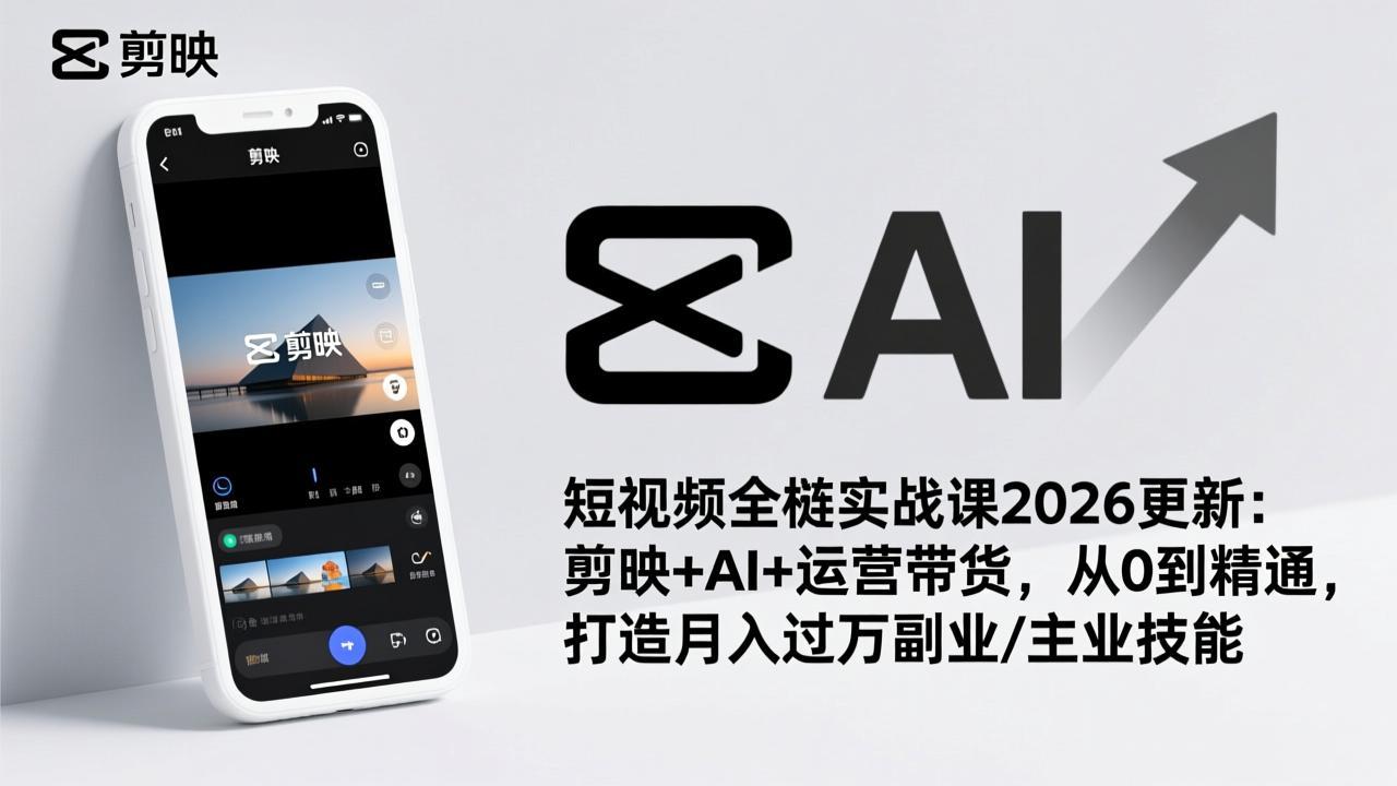 短视频全栈实战课2026更新：剪映+AI+运营带货，从0到精通，打造月入过万副业/主业技能-橡木仓