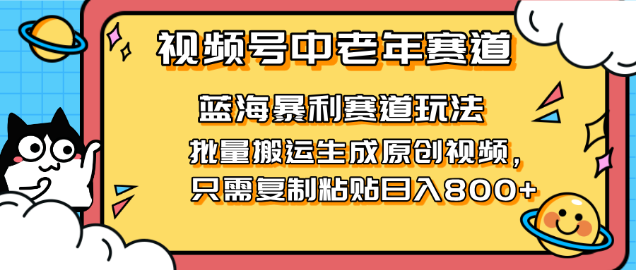 (14314期)2025视频号中老年短视频蓝海暴利风口!复制粘贴搬运视频单日赚800+,无...-橡木仓